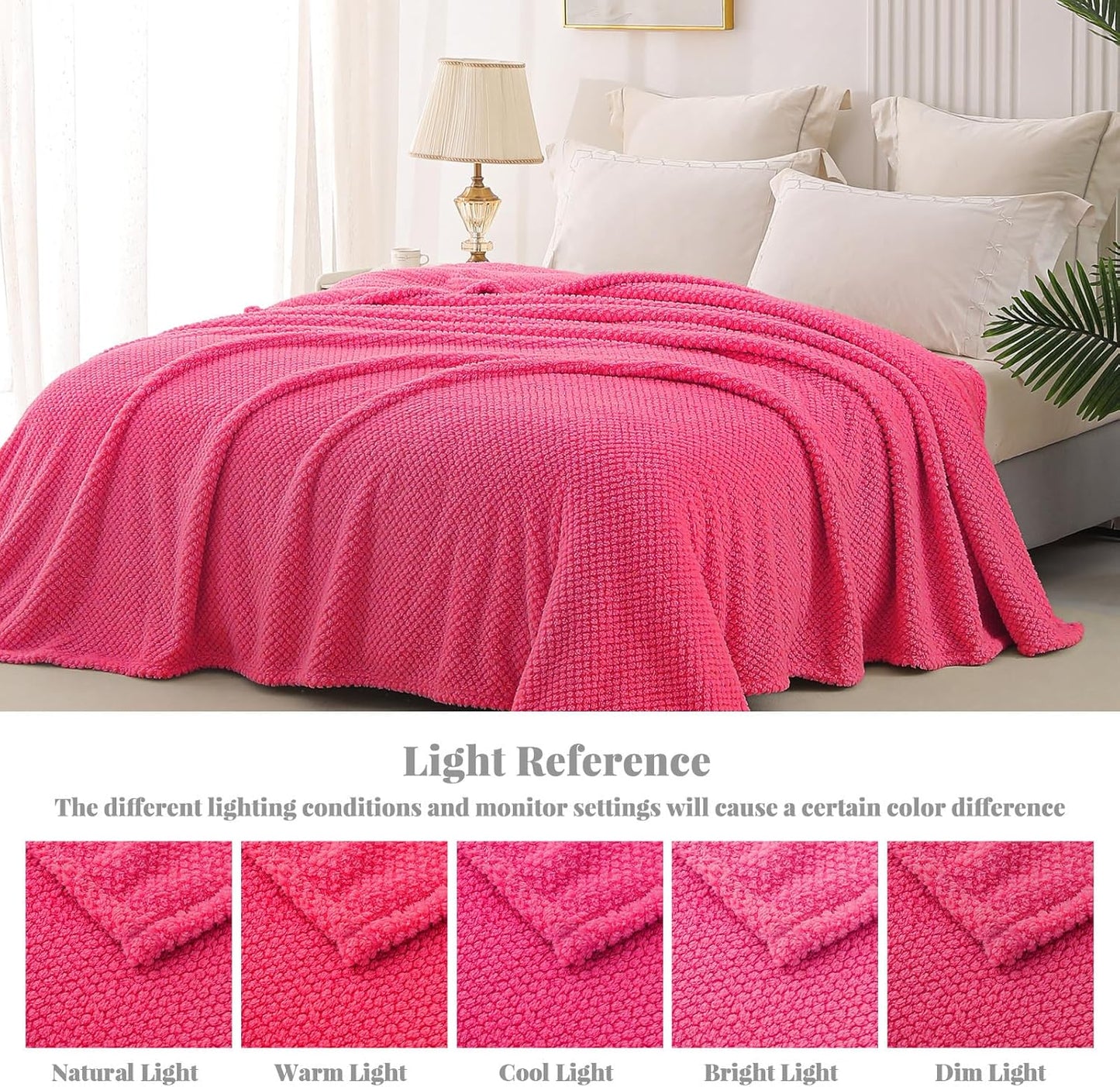Whale Flotilla Extra Large Fuzzy Fleece Throw Blanket for Couch, 50x70 Inch Fluffy Soft Jacquard Blankets for All Season, Lightweight and Cozy, Hot Pink