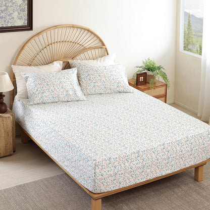 Queen Size Sheet Set, 4 Piece Floral Printed Bed Sheets, Deep Pockets