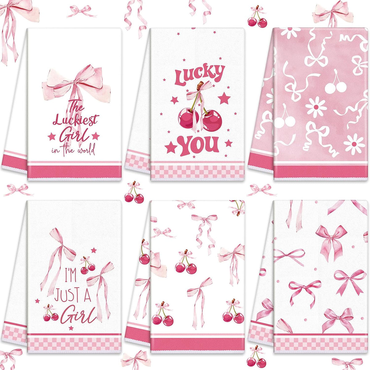 6 Pieces Pink Coquette Kitchen Dish Towel
