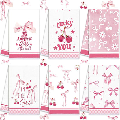 6 Pieces Pink Coquette Kitchen Dish Towel