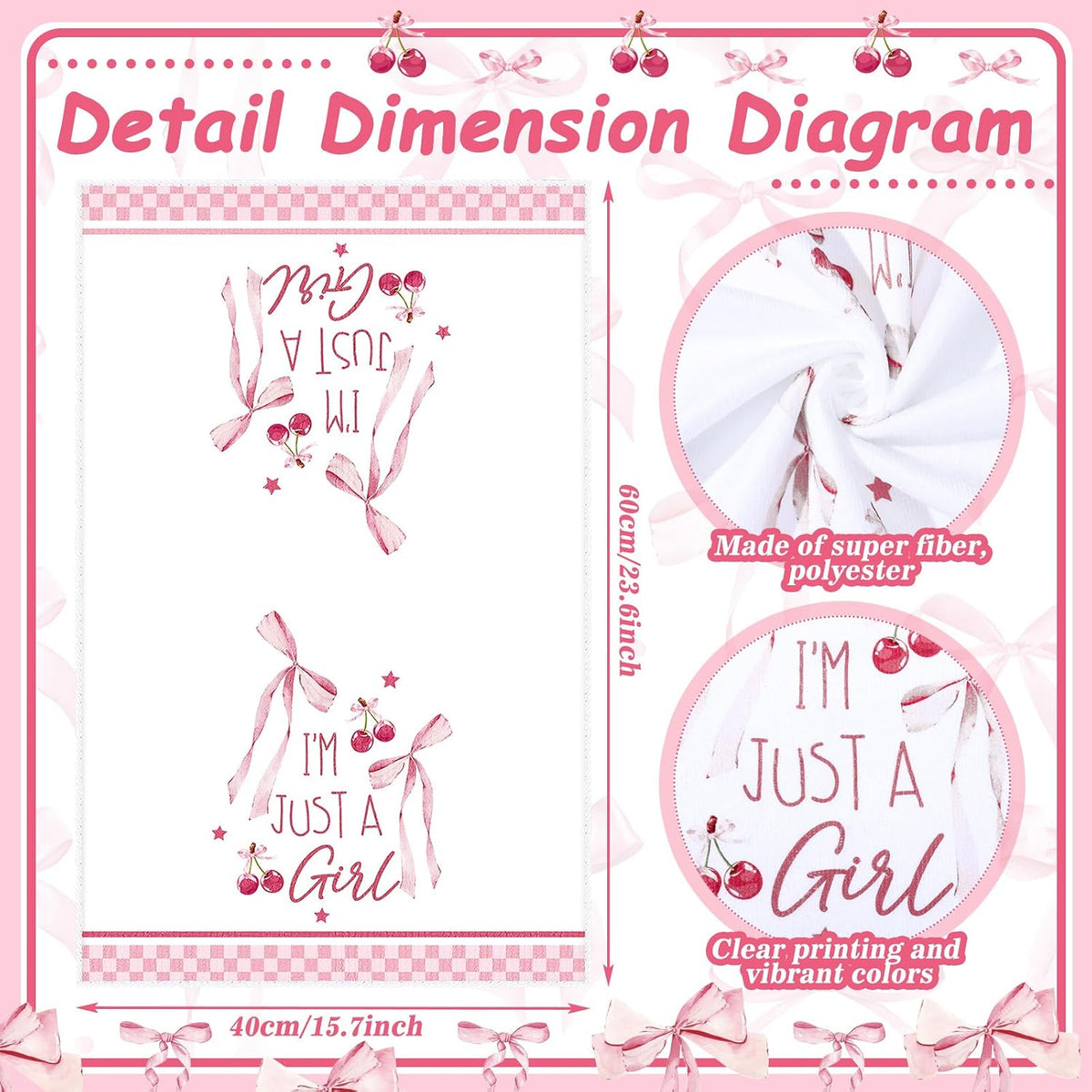 6 Pieces Pink Coquette Kitchen Dish Towel
