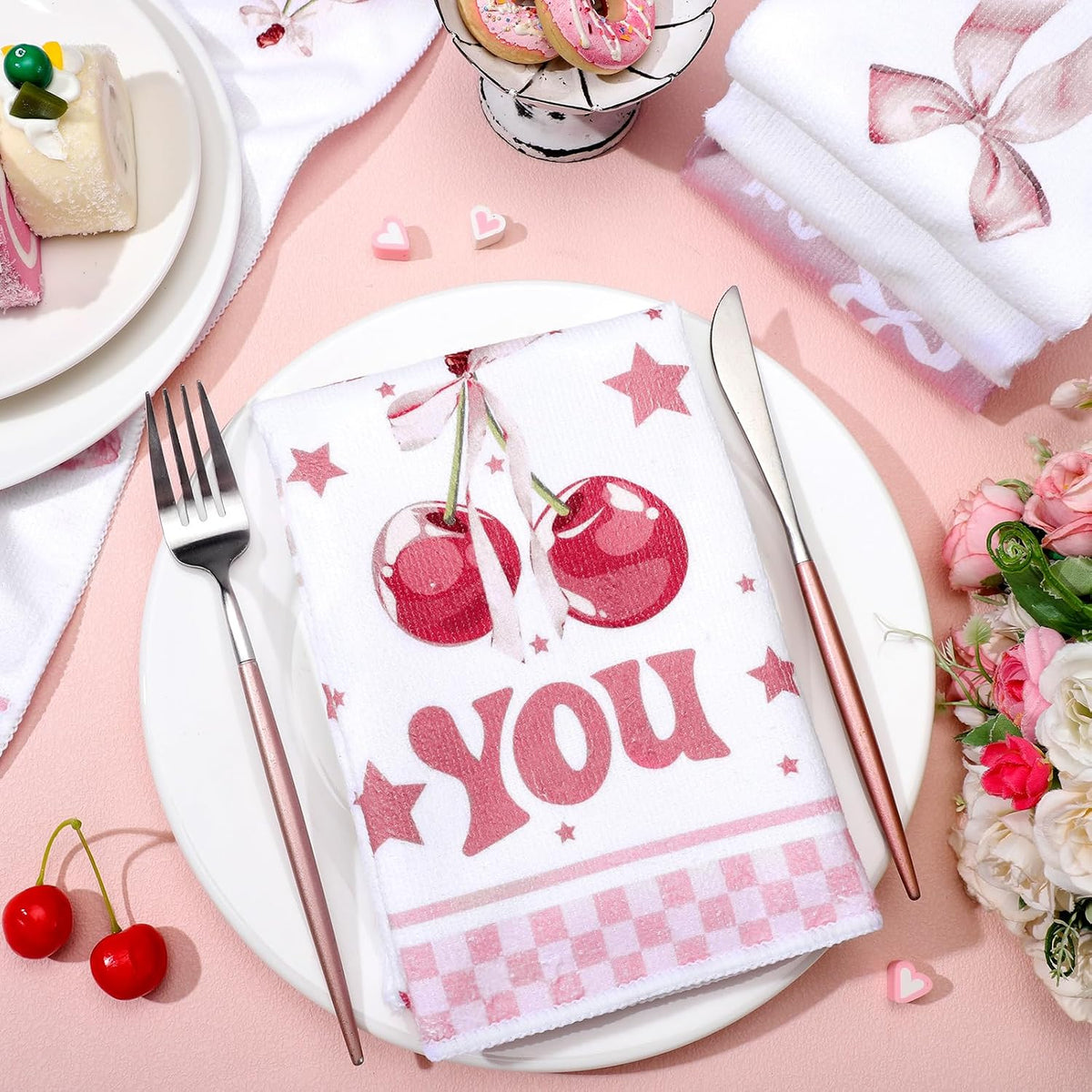 6 Pieces Pink Coquette Kitchen Dish Towel