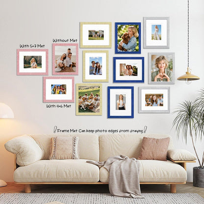 8x10 Picture Frame with 5x7 ＆ 4x6 Mat, Glitter Frame with Real Glass and Solid Wood, Sparkle Photo Frame for Tabletop or Wall Mount, Horizontal or Vertical Display(Light Pink)