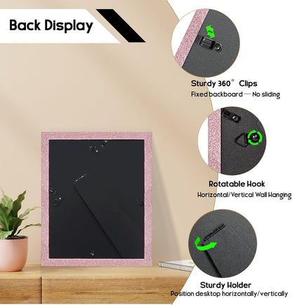 8x10 Picture Frame with 5x7 ＆ 4x6 Mat, Glitter Frame with Real Glass and Solid Wood, Sparkle Photo Frame for Tabletop or Wall Mount, Horizontal or Vertical Display(Light Pink)