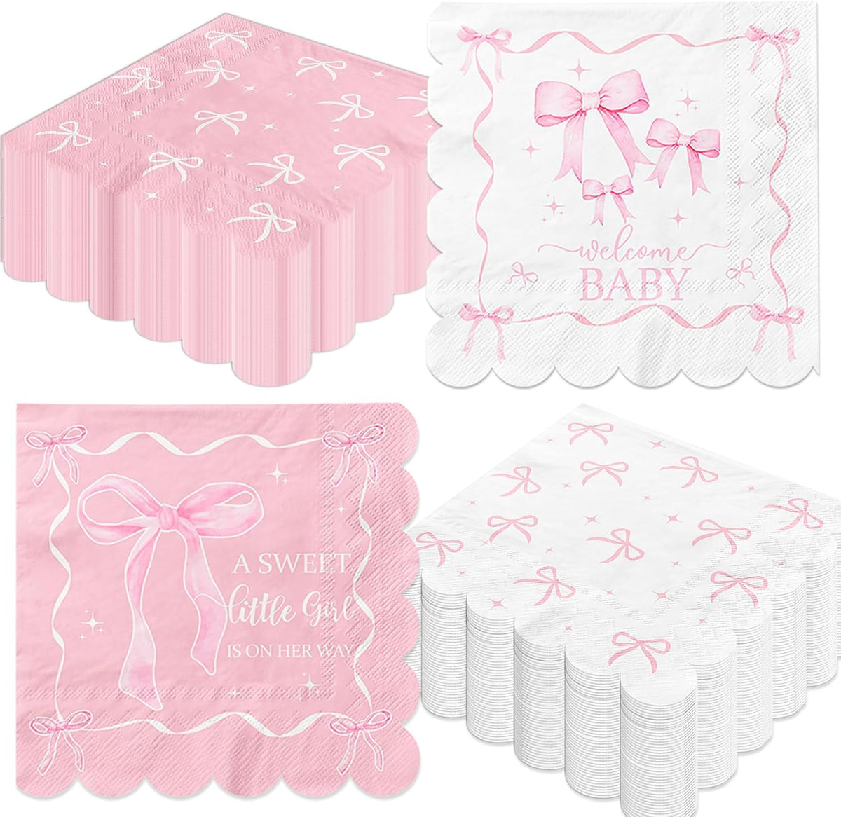 50Pcs Pink Bow Baby Shower Napkins,A Sweet Little Girl is on Her Way Party Decorations Coquette Bow Birthday Party Napkins for Sweet Baby Girl Baby Shower,Pink Bow Birthday Party Decor