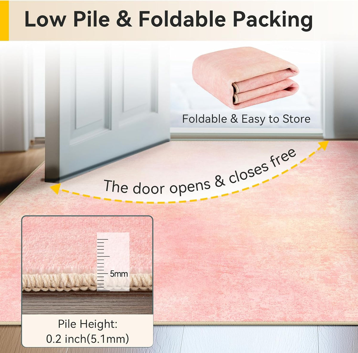 Washable 6'x9' Abstract Area Rug for Living Room Light Pink