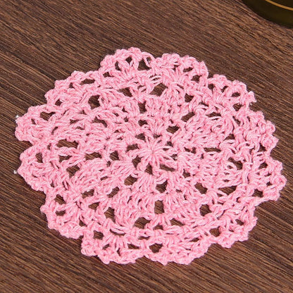 Coasters for Drinks Round Crochet Lace Doily Floral Design Fabric Coasters Value Pack, 10pcs/Set Pink Hand Crocheted Doily Coaster