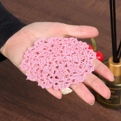 Coasters for Drinks Round Crochet Lace Doily Floral Design Fabric Coasters Value Pack, 10pcs/Set Pink Hand Crocheted Doily Coaster