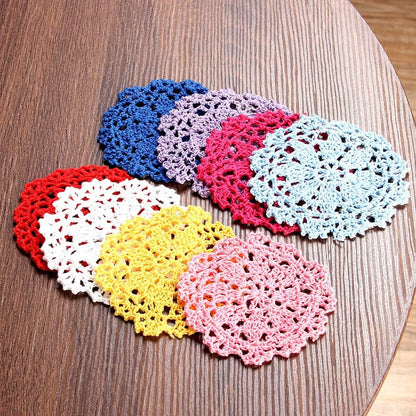 Coasters for Drinks Round Crochet Lace Doily Floral Design Fabric Coasters Value Pack, 10pcs/Set Pink Hand Crocheted Doily Coaster