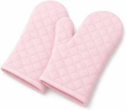 FORBAKE Heat Resistant Oven Mitts, 2-Pack (Individually Wrapped), Quilted Cotton Kitchen Gloves with Non-Slip Silicone Grip, 10.8" Long Heat Insulation Gloves for Baking & Cooking (Light Pink)