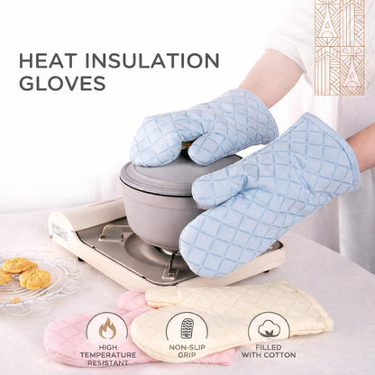 FORBAKE Heat Resistant Oven Mitts, 2-Pack (Individually Wrapped), Quilted Cotton Kitchen Gloves with Non-Slip Silicone Grip, 10.8" Long Heat Insulation Gloves for Baking & Cooking (Light Pink)