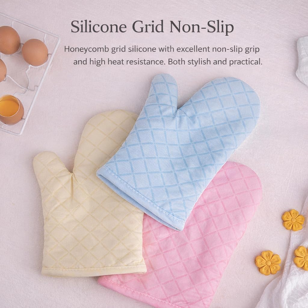 FORBAKE Heat Resistant Oven Mitts, 2-Pack (Individually Wrapped), Quilted Cotton Kitchen Gloves with Non-Slip Silicone Grip, 10.8" Long Heat Insulation Gloves for Baking & Cooking (Light Pink)
