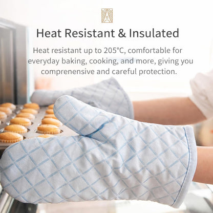 FORBAKE Heat Resistant Oven Mitts, 2-Pack (Individually Wrapped), Quilted Cotton Kitchen Gloves with Non-Slip Silicone Grip, 10.8" Long Heat Insulation Gloves for Baking & Cooking (Light Pink)
