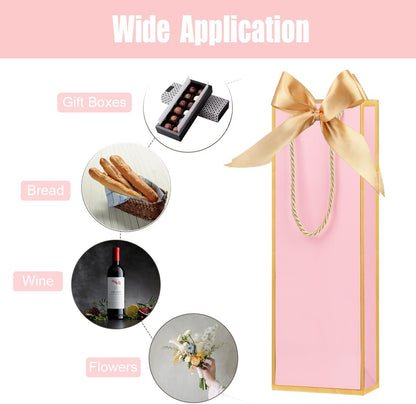 6 Pack Wine Gift Bags with Tissue Paper Wine Bottle Paper Bags with Bow Ribbon for Wedding Birthday Christmas Retirement Party Supplies (Pink)