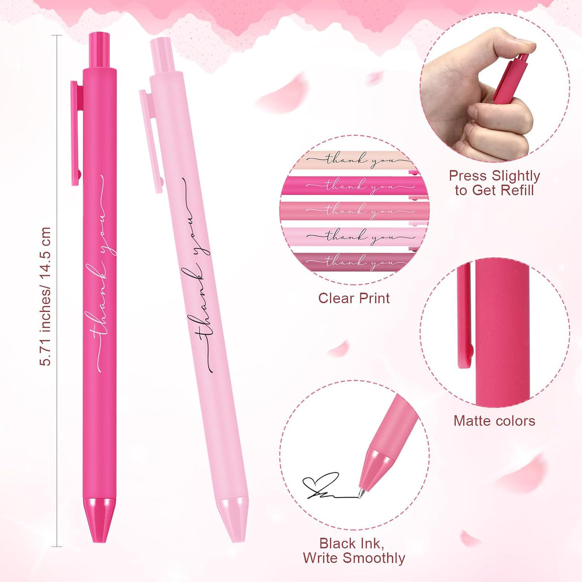 50 Pcs Thank You Pen Bulk Cute Server Ballpoint, Pink