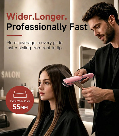 Hair Straightener,11 Temp, Ceramic Floating Plate with LED Display,Wide Flat Iron, Negative Ion, Auto Shut-Off & Global Voltage, Pink