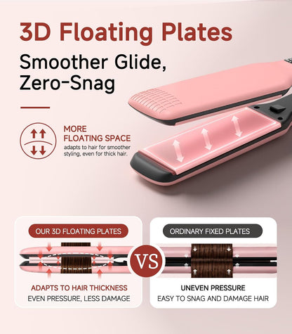 Hair Straightener,11 Temp, Ceramic Floating Plate with LED Display,Wide Flat Iron, Negative Ion, Auto Shut-Off & Global Voltage, Pink