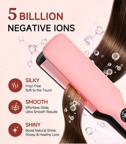 Hair Straightener,11 Temp, Ceramic Floating Plate with LED Display,Wide Flat Iron, Negative Ion, Auto Shut-Off & Global Voltage, Pink