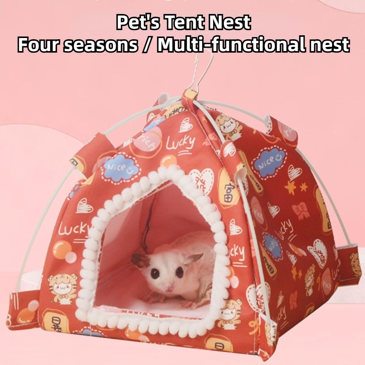 Sugar Glider Tent Nest with Blanket Hamster Sleeping Bed Hamster Hideaway Habitat Hammock Hut Hamster Cave Bed Hamster Tent Hideout Plush Canvas Tents for Rat Guinea Pig Ferret (Pink,Small)