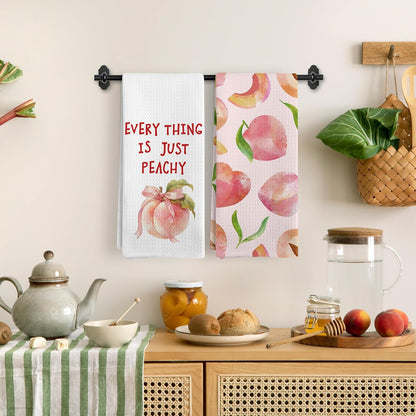 Coquette Pink Bow Peach Kitchen Towels, Preppy Girly Dish Tea Towels for Kitchen, Everything is Just Peachy Decorative Hand Towels for Bathroom, Peach Bathroom Decor, 16x24 Inches