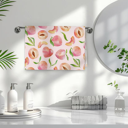 Coquette Pink Bow Peach Kitchen Towels, Preppy Girly Dish Tea Towels for Kitchen, Everything is Just Peachy Decorative Hand Towels for Bathroom, Peach Bathroom Decor, 16x24 Inches