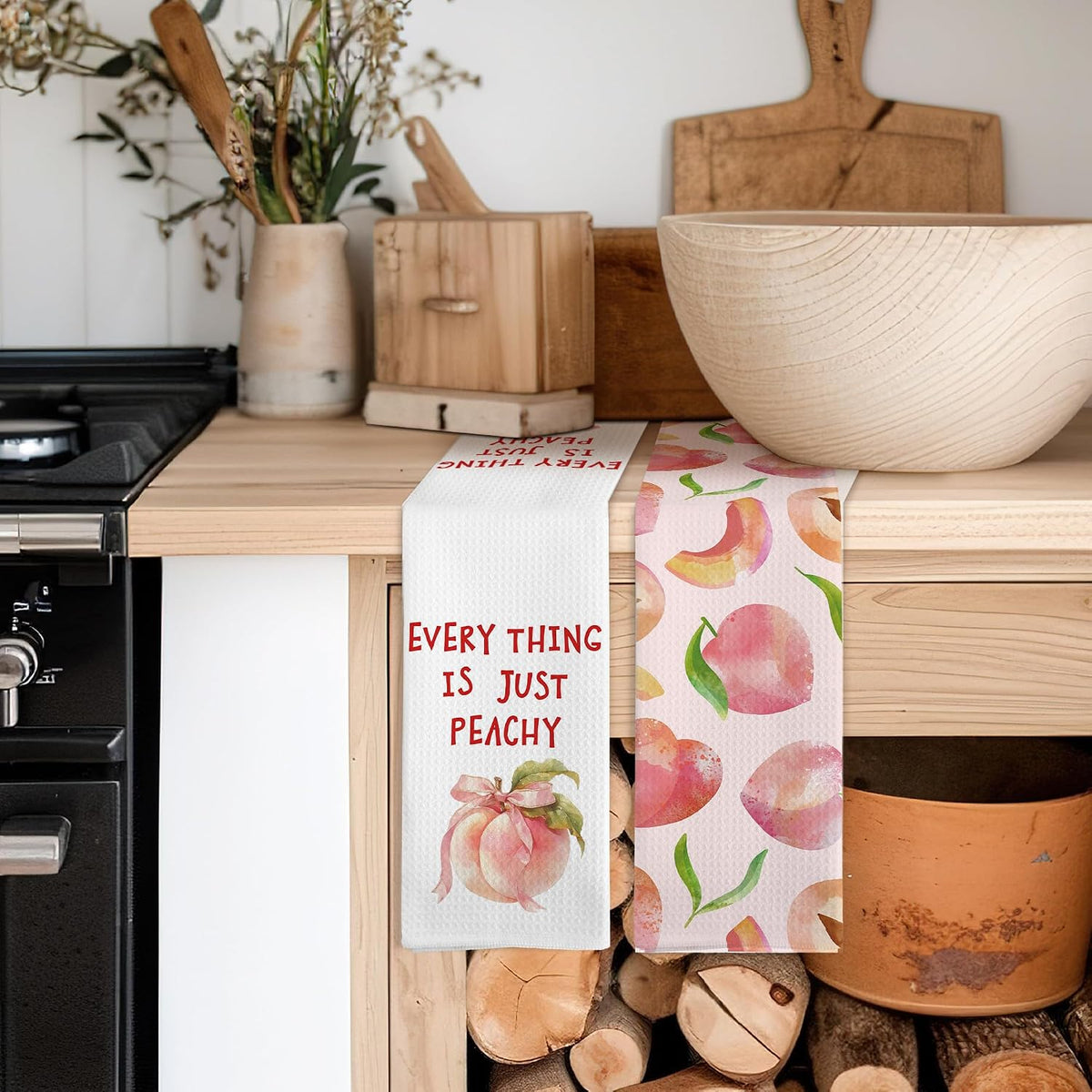 Coquette Pink Bow Peach Kitchen Towels, Preppy Girly Dish Tea Towels for Kitchen, Everything is Just Peachy Decorative Hand Towels for Bathroom, Peach Bathroom Decor, 16x24 Inches