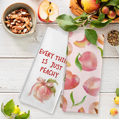 Coquette Pink Bow Peach Kitchen Towels, Preppy Girly Dish Tea Towels for Kitchen, Everything is Just Peachy Decorative Hand Towels for Bathroom, Peach Bathroom Decor, 16x24 Inches