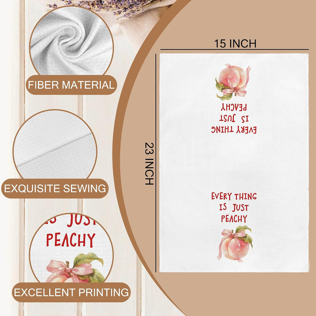 Coquette Pink Bow Peach Kitchen Towels, Preppy Girly Dish Tea Towels for Kitchen, Everything is Just Peachy Decorative Hand Towels for Bathroom, Peach Bathroom Decor, 16x24 Inches