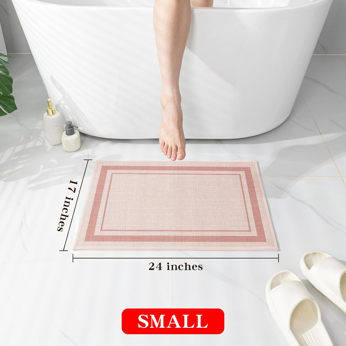 Bathroom Rugs Mat 24x17, Ultra Thin Non Slip Bath Mat Small Quick Dry Absorbent Bath Mat for Bathroom Floor, (Light Pink, 24"x17")