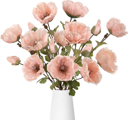 6Pcs Fake Poppy Artificial Flowers Pink Faux Silk Spring Flowers with Long Stems for Bridal Wedding Bouquets Floral Arrangements Centerpiece Table Home Party Decorations (Pink)