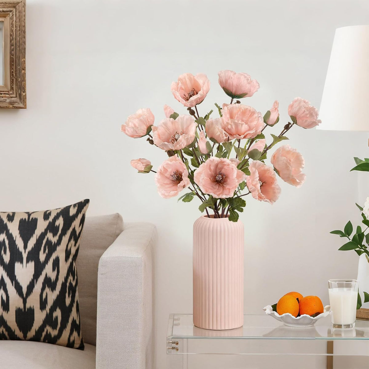 6Pcs Fake Poppy Artificial Flowers Pink Faux Silk Spring Flowers with Long Stems for Bridal Wedding Bouquets Floral Arrangements Centerpiece Table Home Party Decorations (Pink)