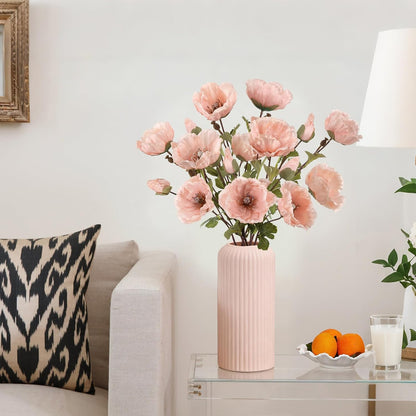 6Pcs Fake Poppy Artificial Flowers Pink Faux Silk Spring Flowers with Long Stems for Bridal Wedding Bouquets Floral Arrangements Centerpiece Table Home Party Decorations (Pink)