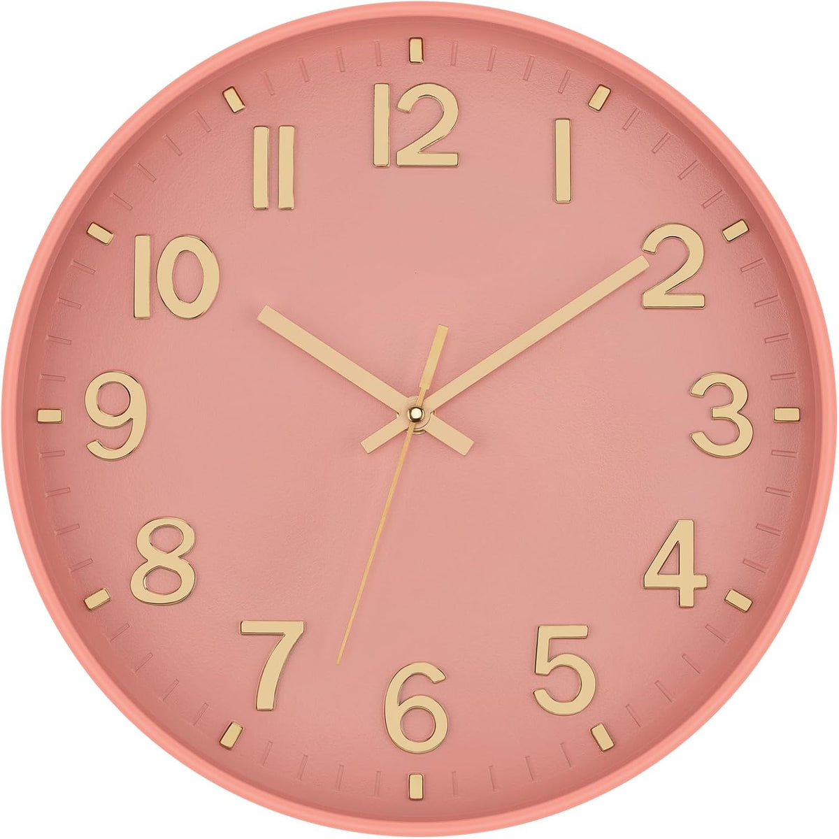 Lumuasky Wall Clock Pink Modern 12 Inch Battery Operated Silent Non-Ticking Decorative Clock for Living Room Bedroom Office Kitchen School Classroom Nursery Decor, 3D Numbers Easy to Read