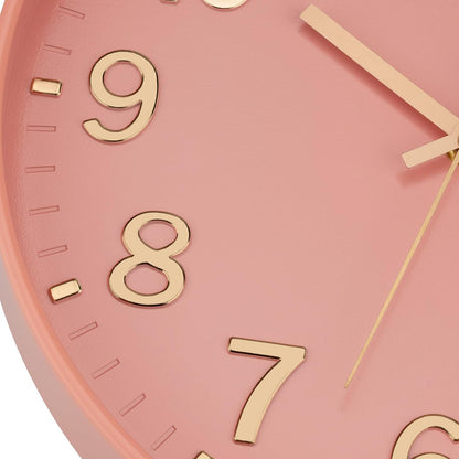 Lumuasky Wall Clock Pink Modern 12 Inch Battery Operated Silent Non-Ticking Decorative Clock for Living Room Bedroom Office Kitchen School Classroom Nursery Decor, 3D Numbers Easy to Read