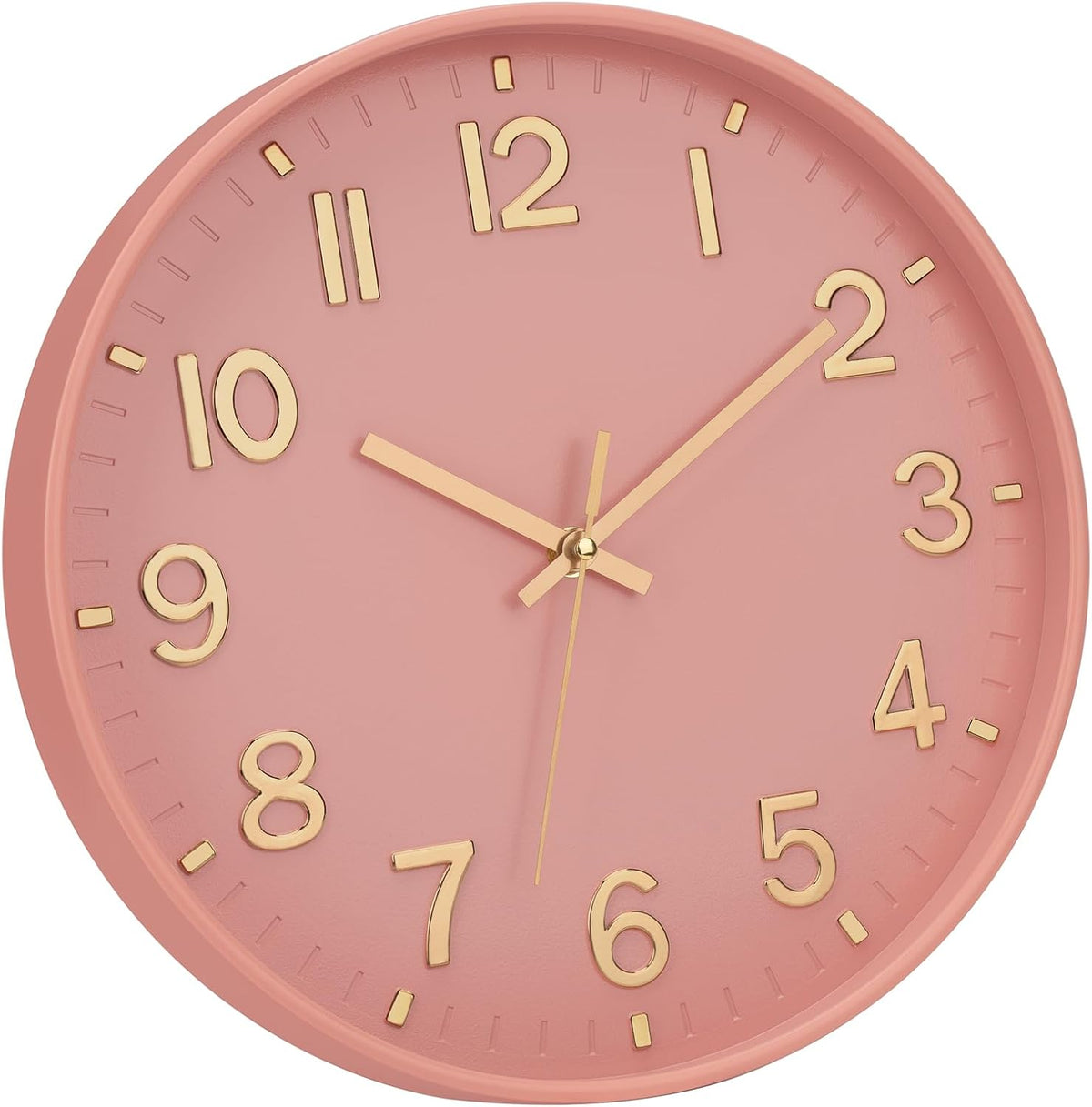Lumuasky Wall Clock Pink Modern 12 Inch Battery Operated Silent Non-Ticking Decorative Clock for Living Room Bedroom Office Kitchen School Classroom Nursery Decor, 3D Numbers Easy to Read