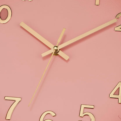 Lumuasky Wall Clock Pink Modern 12 Inch Battery Operated Silent Non-Ticking Decorative Clock for Living Room Bedroom Office Kitchen School Classroom Nursery Decor, 3D Numbers Easy to Read
