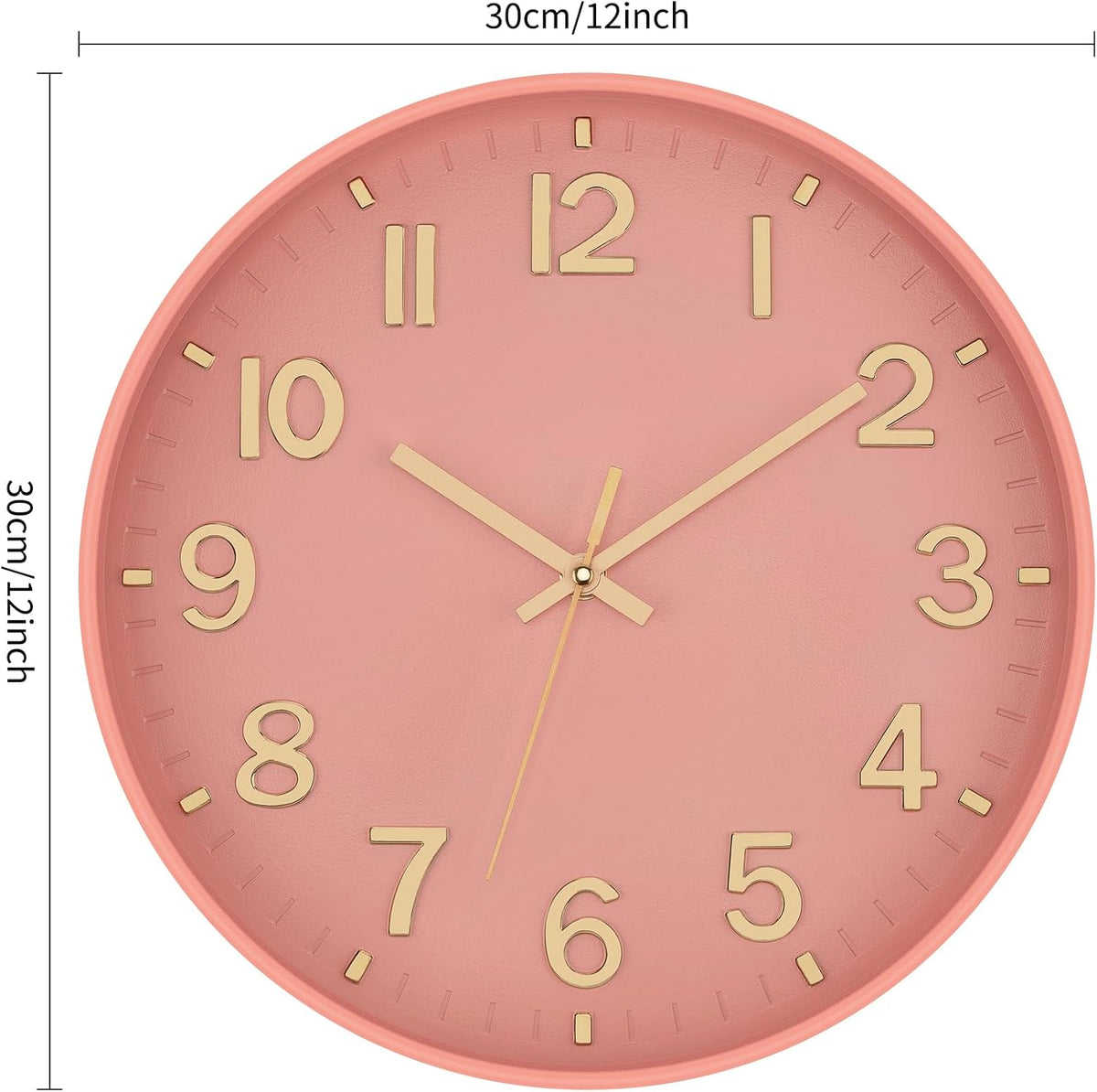 Lumuasky Wall Clock Pink Modern 12 Inch Battery Operated Silent Non-Ticking Decorative Clock for Living Room Bedroom Office Kitchen School Classroom Nursery Decor, 3D Numbers Easy to Read