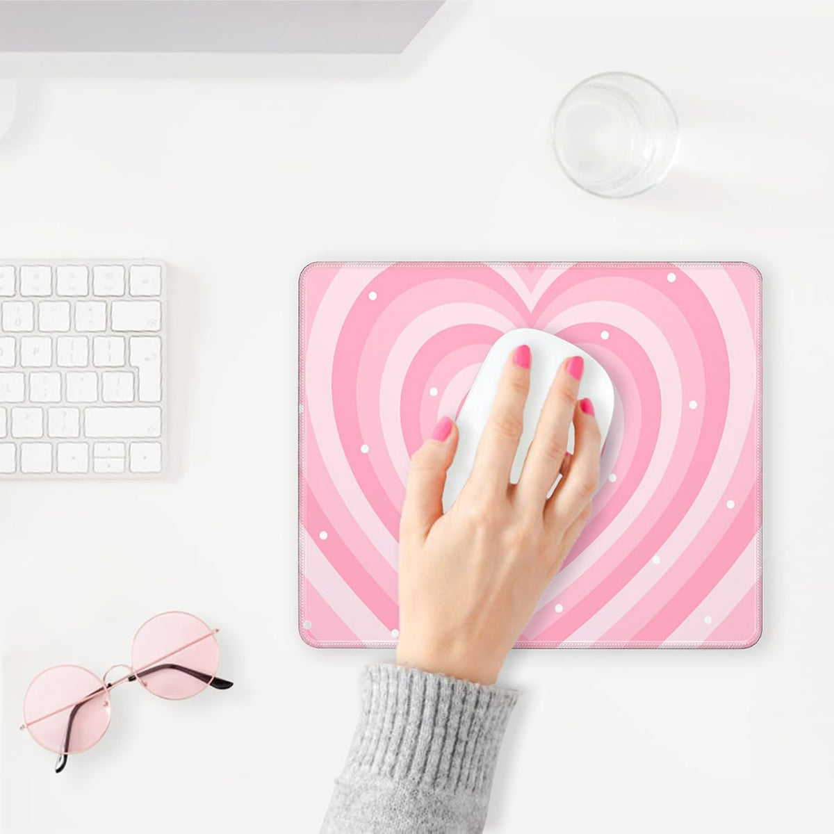 Cute Kawaii Cutecore Aesthetic Pink Girly Gaming Mouse Pad Small, Gamer Girl Room Decor Desk Accessories (9.4 x7.8 Inch)