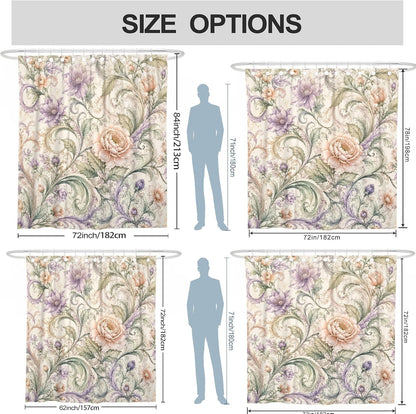 Peony Shower Curtain, Floral Elegant Rose Leaf Spring Pastel Peach Waterproof Fabric Bathtub Cloth Curtains for Bathroom Toile Guest Room Decor 72x78 Inch