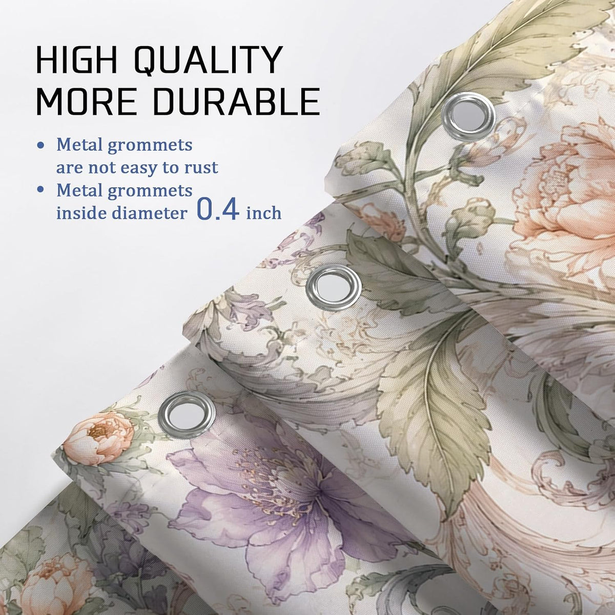 Peony Shower Curtain, Floral Elegant Rose Leaf Spring Pastel Peach Waterproof Fabric Bathtub Cloth Curtains for Bathroom Toile Guest Room Decor 72x78 Inch