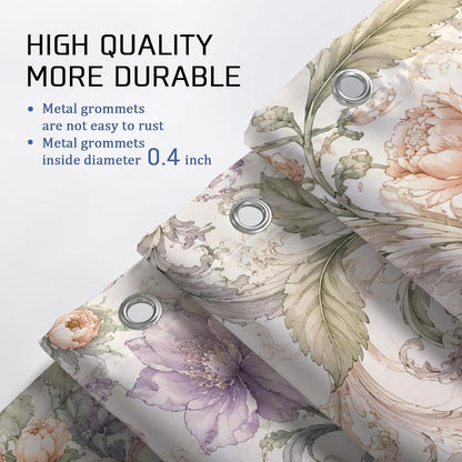 Peony Shower Curtain, Floral Elegant Rose Leaf Spring Pastel Peach Waterproof Fabric Bathtub Cloth Curtains for Bathroom Toile Guest Room Decor 72x78 Inch