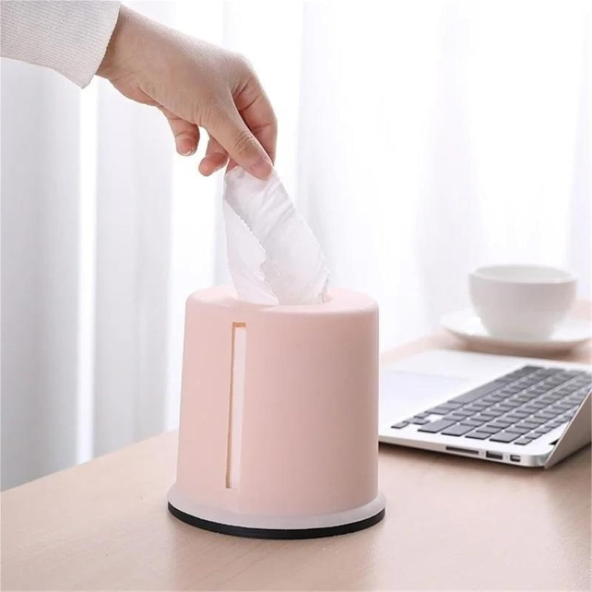 1Pcs Plastic Tissue Box Round Living Room Pumping Cylinder Multifunctional Household Toilet Roll Paper Storage for Bathroom(Pink)