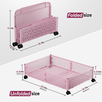 Under Bed Storage Container with Wheels,Patterned,Metal,2 Pack,Pink