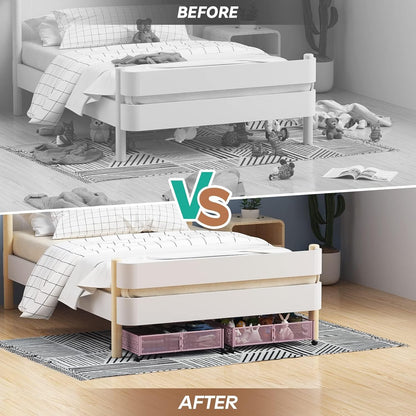 Under Bed Storage Container with Wheels,Patterned,Metal,2 Pack,Pink