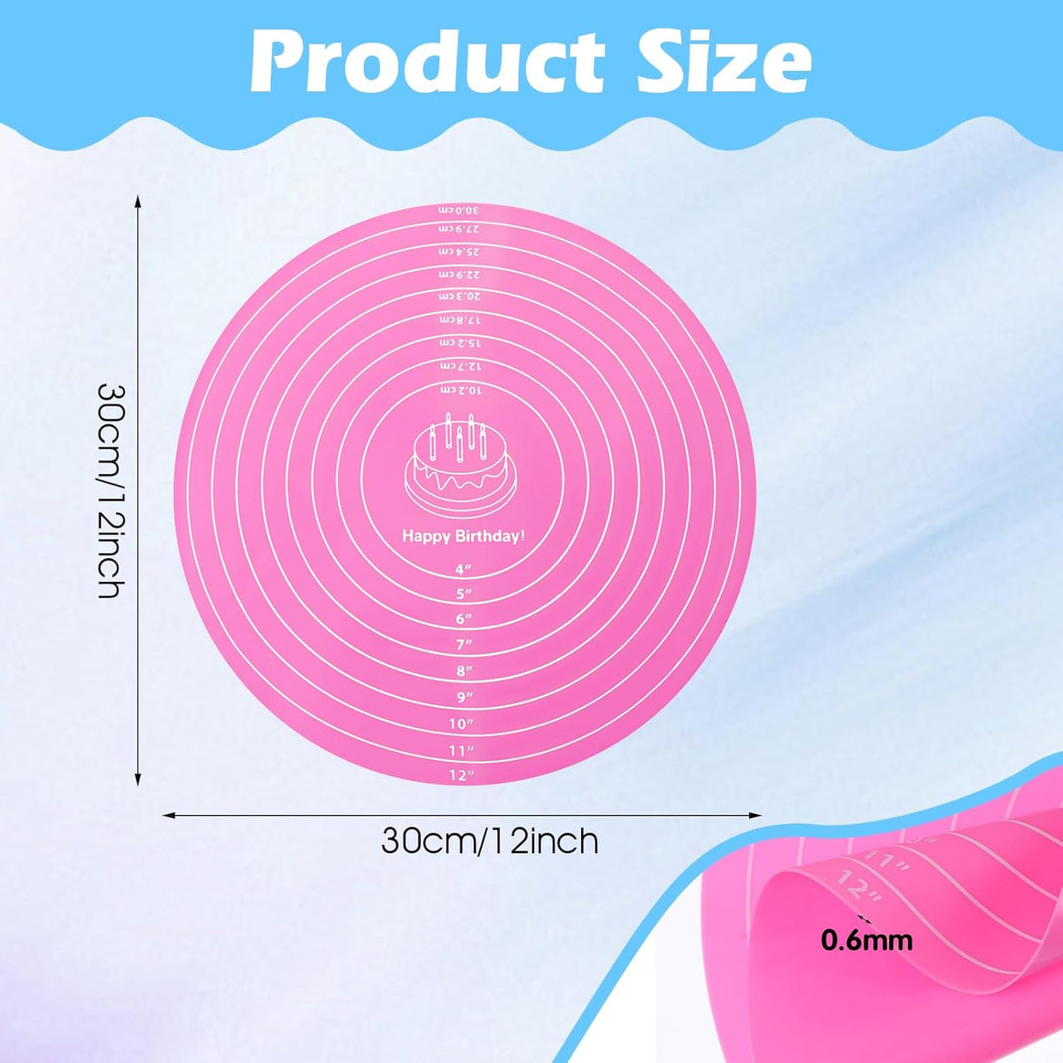 2 PCS 12 Inch Silicone Cake Mat Silicone Baking Mat with Measurement