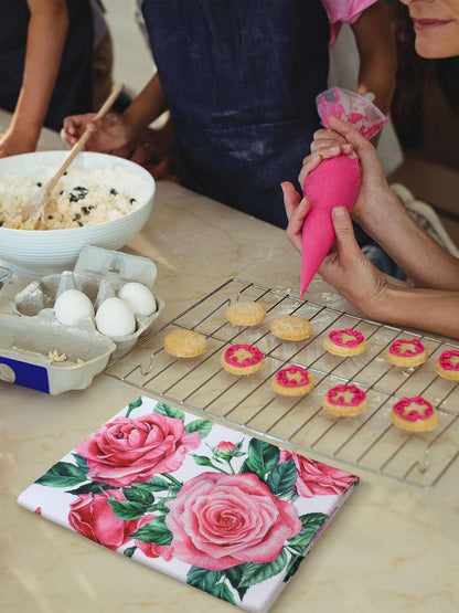 4 Pcs Pink Rose Kitchen Towels Flower Floral Hand Dish Towels Pink Buffalo Plaid Absorbent Dishcloth Fast Drying Decor Housewarming Gift for Women Mom Cooking Kitchen Bathroom