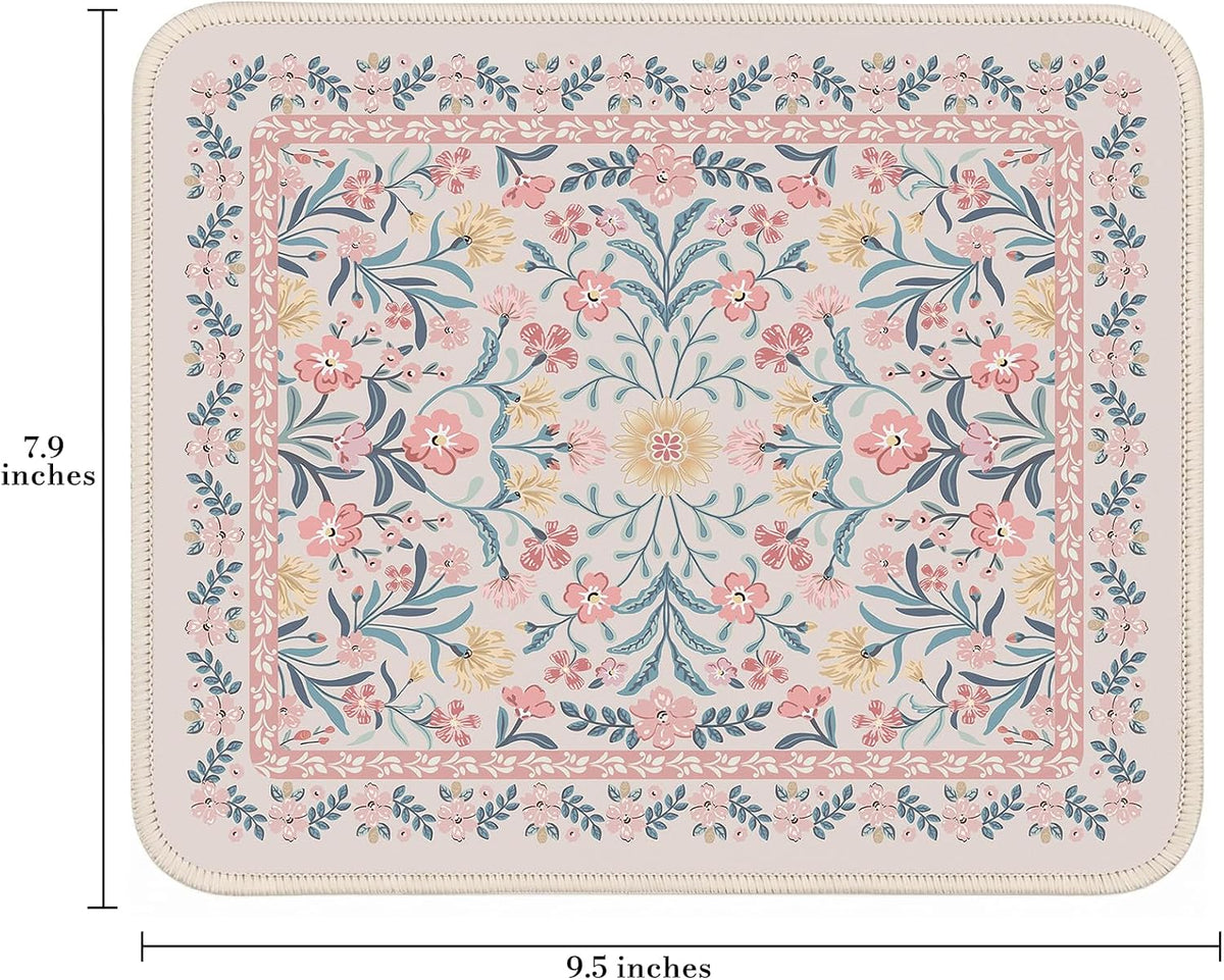 Aesthetic Small Mouse Pad, 9.5x7.9in,Home Office, Pink Floral