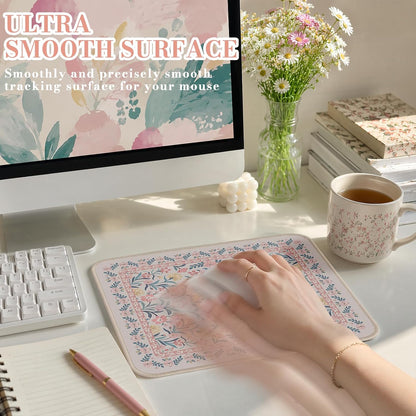 Aesthetic Small Mouse Pad, 9.5x7.9in,Home Office, Pink Floral