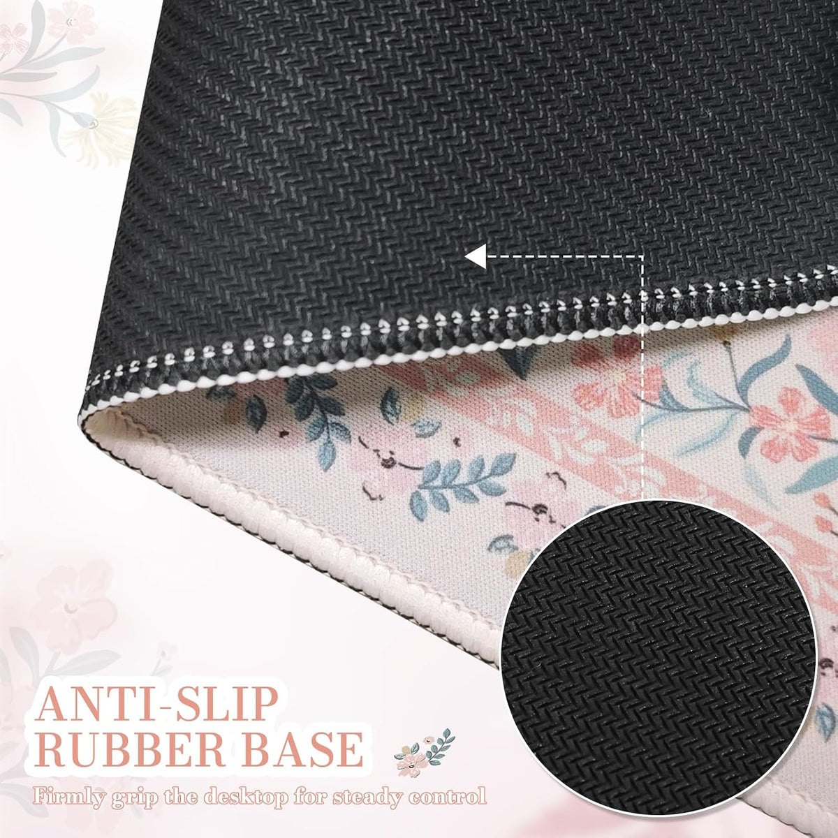 Aesthetic Small Mouse Pad, 9.5x7.9in,Home Office, Pink Floral