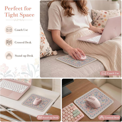 Aesthetic Small Mouse Pad, 9.5x7.9in,Home Office, Pink Floral